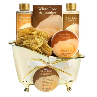 Women Elegant Gold Tub Jasmine Spa Bath Gift Basket