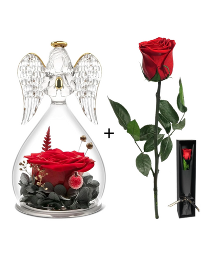 Glass Angel Figurines Real Flower Single Rose Gift Sets