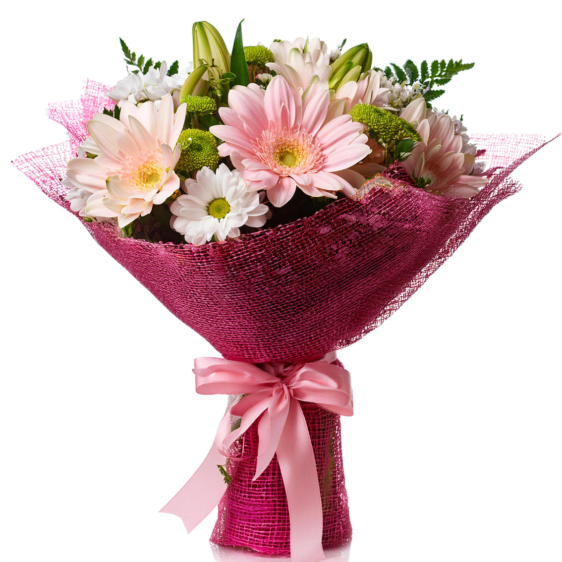 Vibrant Love Bouquet: Chrysanthemums & Pink Lilies