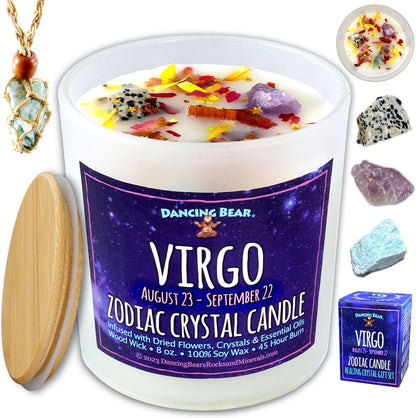 Zodiac Candle Gift Set: Healing Crystals & Stone Holder Necklace