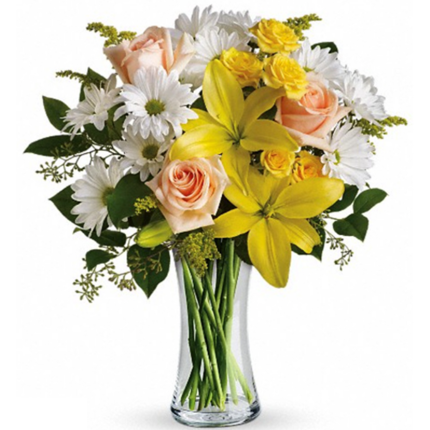 Vased of Fresh Roses, Asiatic Lilies, Daisie & More! Nice Gift