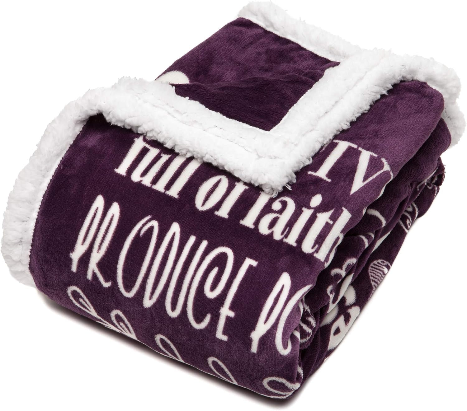 Premium Hope & Faith Gift Throw Blanket - Cozy, Warm & Fluffy Sherpa - Sends Positive Energy, Inspirational Uplifting Comfort for Best Friend, Women, Men & Partner (60X70 Inches) Aubergine