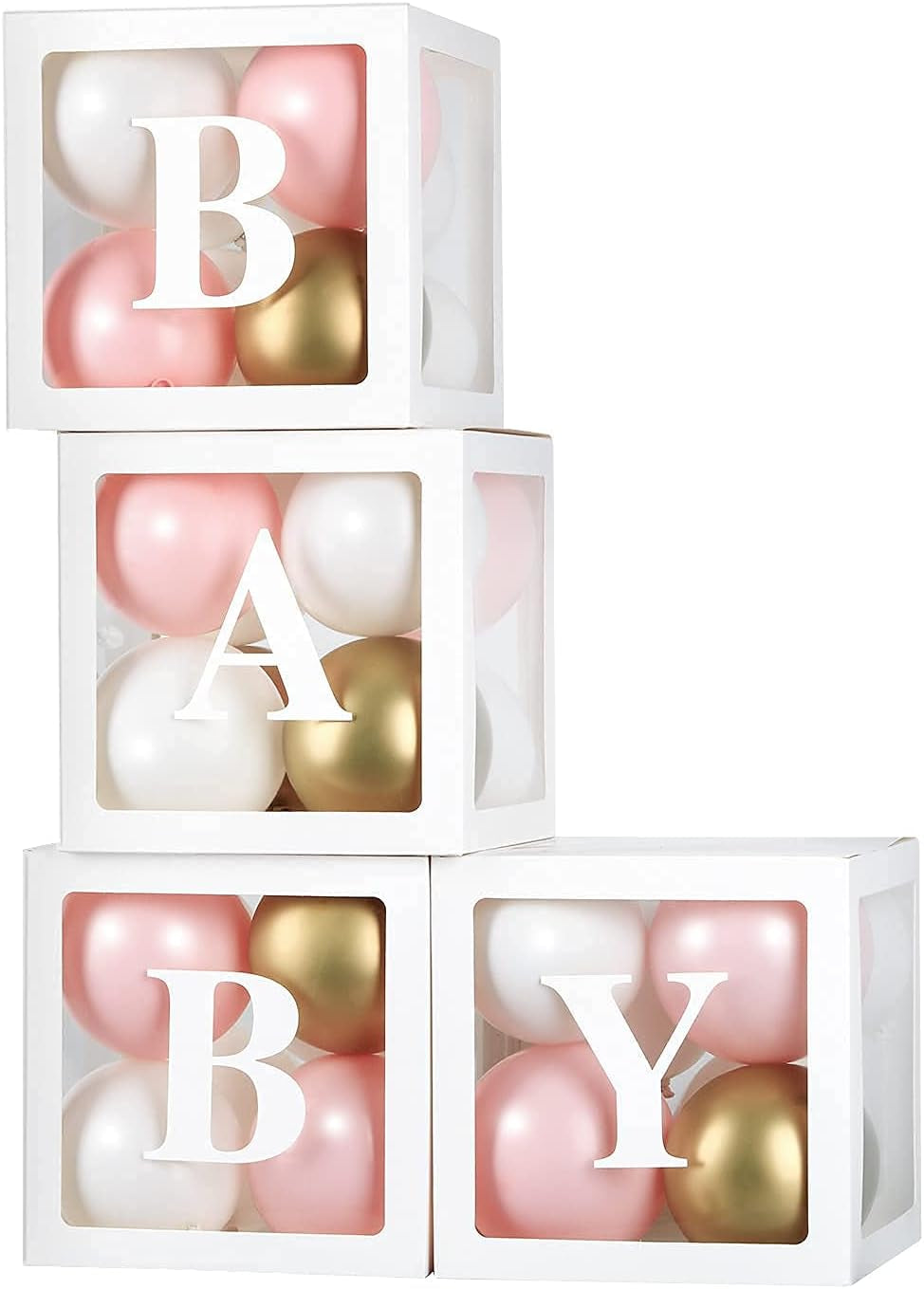 Baby Shower Balloon Box with 24 Balloons, 'BABY' Letters--Diy Clear Baby Blocks for Party Supplies Gender Reveal Birthday Party Decorations for Baby Shower, Photoshoot Props