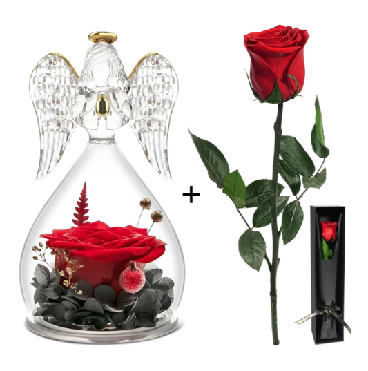 Glass Angel Figurines Real Flower Single Rose Gift Sets