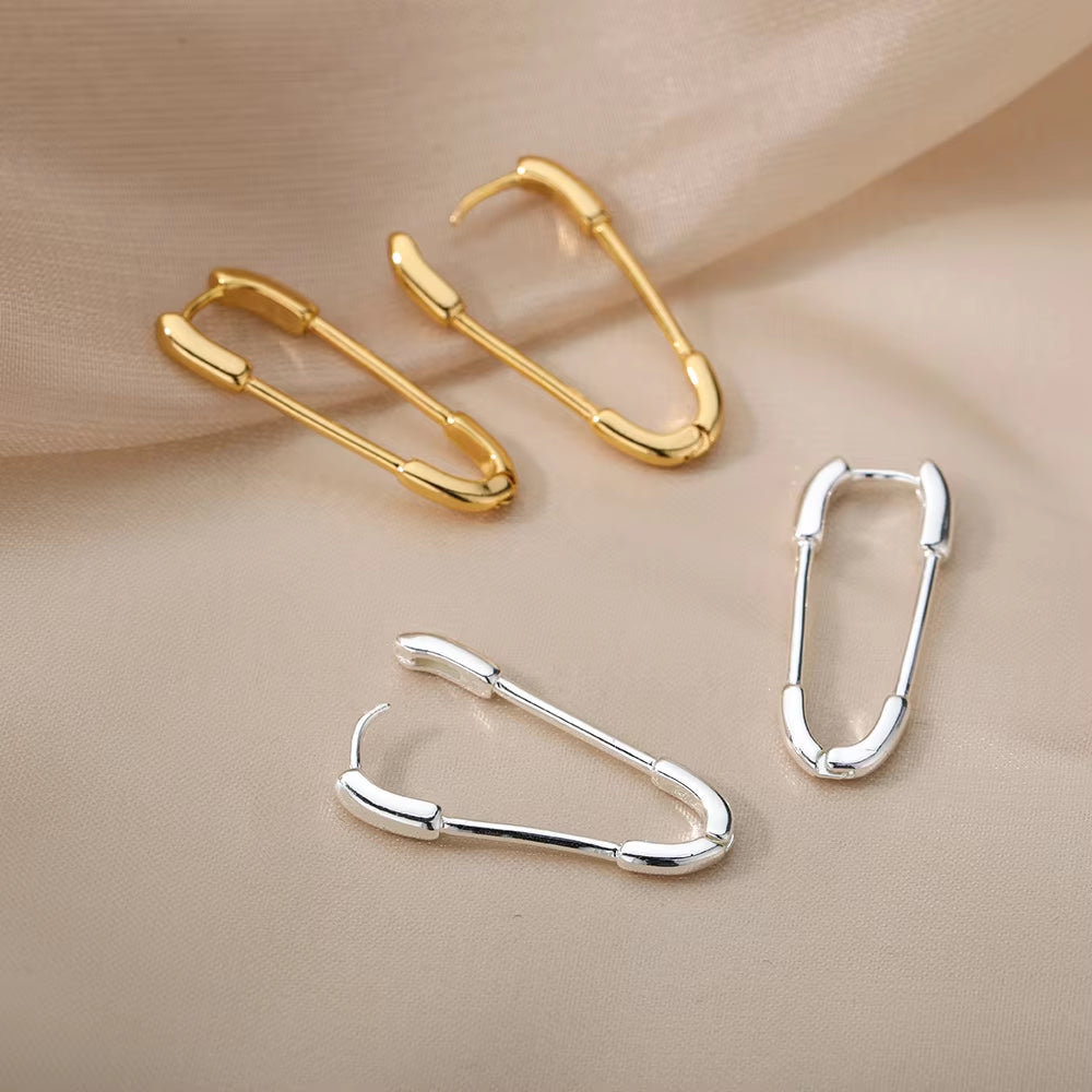 Punk Pin Earrings for Women Girls Stainless Steel Unique Design Paperclip Safety Stud Earrings 2024 Trend Fashion Couple Jewerly