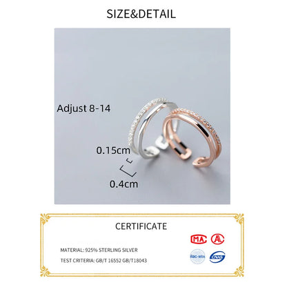 50-57Mm Double Layer 925 Sterling Silver Rings for Women Beautiful Wedding Women Ring Adjustable Fine in Jewerly Open