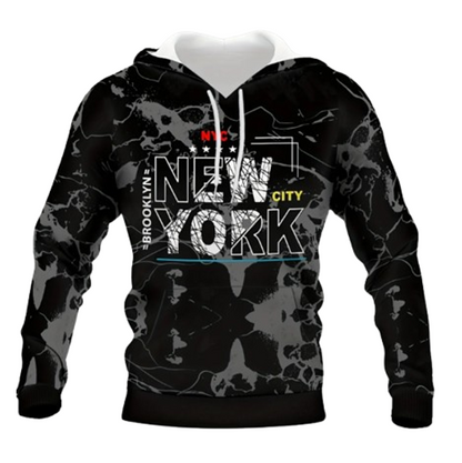 New York Men's City Pattern, Relaxed, Stretchy Hoodie