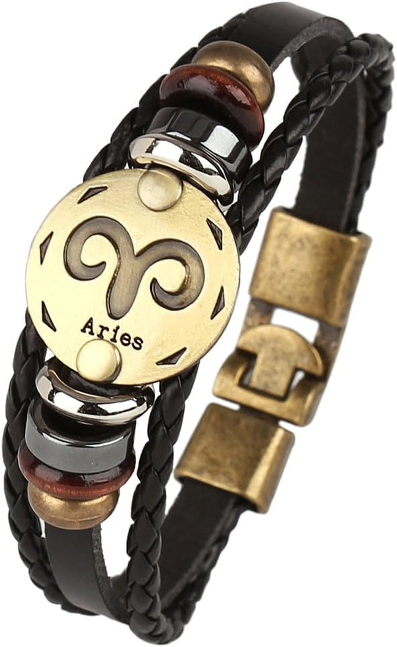 Punk Alloy Leather Bracelet for Constellation Braided Rope Bracelet Bangle