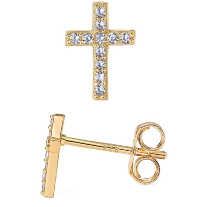 14K Gold Plated CZ Cross Sterling Silver Posts