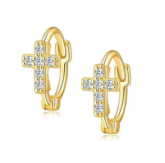 Hoop Fashion CZ 18K Gold Plated Cross Earrings for Women