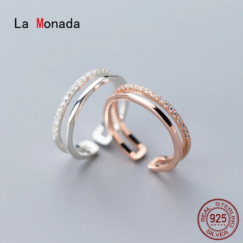 50-57Mm Double Layer 925 Sterling Silver Rings for Women Beautiful Wedding Women Ring Adjustable Fine in Jewerly Open