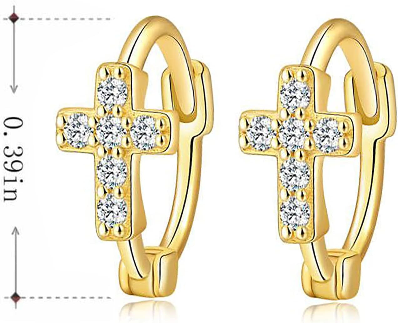 Small Huggie Hoop Earrings, Fashion CZ 18K Gold Plated Hoop Cross Earrings, Sterling Silver Hoop Earrings for Women Girls Fashion Jewelry Gift