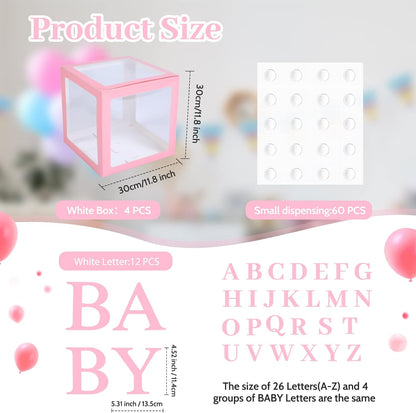 4 Pieces Baby Shower Party Box Big Baby Block Decorations with 3 Set Baby and 26 A-Z Letters, Baby Letters Party Decoration Individual Baby Blocks Design for Boys Girls (Pink)