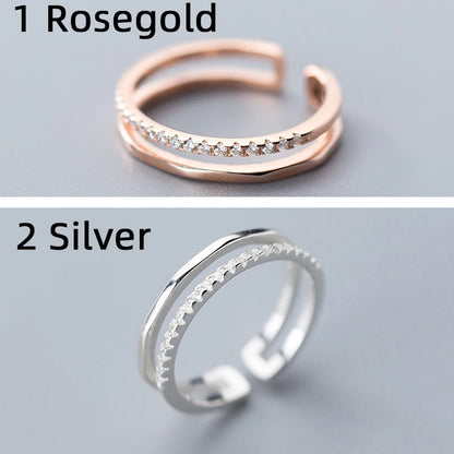 50-57Mm Double Layer 925 Sterling Silver Rings for Women Beautiful Wedding Women Ring Adjustable Fine in Jewerly Open