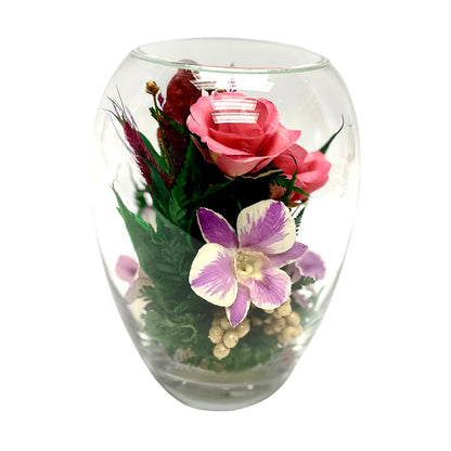 Timeless Pink Roses & Orchids: Elegant Elliptical Glass Vase