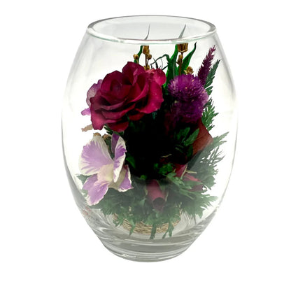 Enduring Roses and Orchids in a Sleek Glass Vase