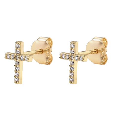 14K Gold Plated CZ Cross Sterling Silver Posts