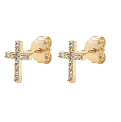 14K Gold Plated CZ Cross Sterling Silver Posts