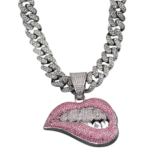 Unisex Ice Shiny Lip Pendant with Chain Miami Necklace