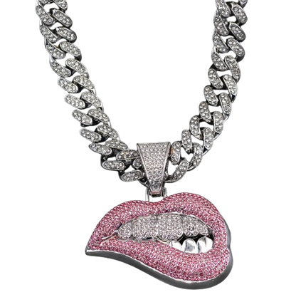 Unisex Ice Shiny Lip Pendant with Chain Miami Necklace