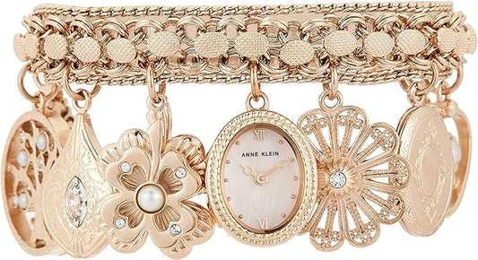 Anne Klein Premium Crystal Accented Charm Bracelet Watch