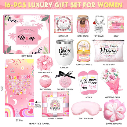 Mother's Day Baskets Gifts for Mom: 16 Pcs Luxury Self-Care
