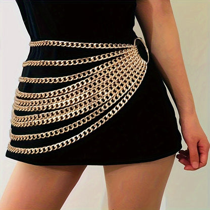 Stylish Golden Layered Chain Belt Adjustable Waist Chain Punk Y2K Style Body Chain For Women