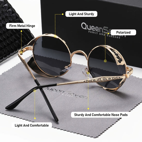 1pc Mens QueenSeven Large Round Frame Punk Sports Outdoor Leisure Polarized Sunglasses