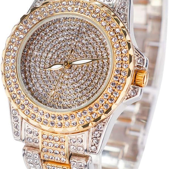 Smalody Round Luxury Women Watch Crystal Rhinestone Diamond Watches Stainless Steel Wristwatch Iced Out Watch with Japan Quartz Movement for Women  Simulated Lab Diamonds