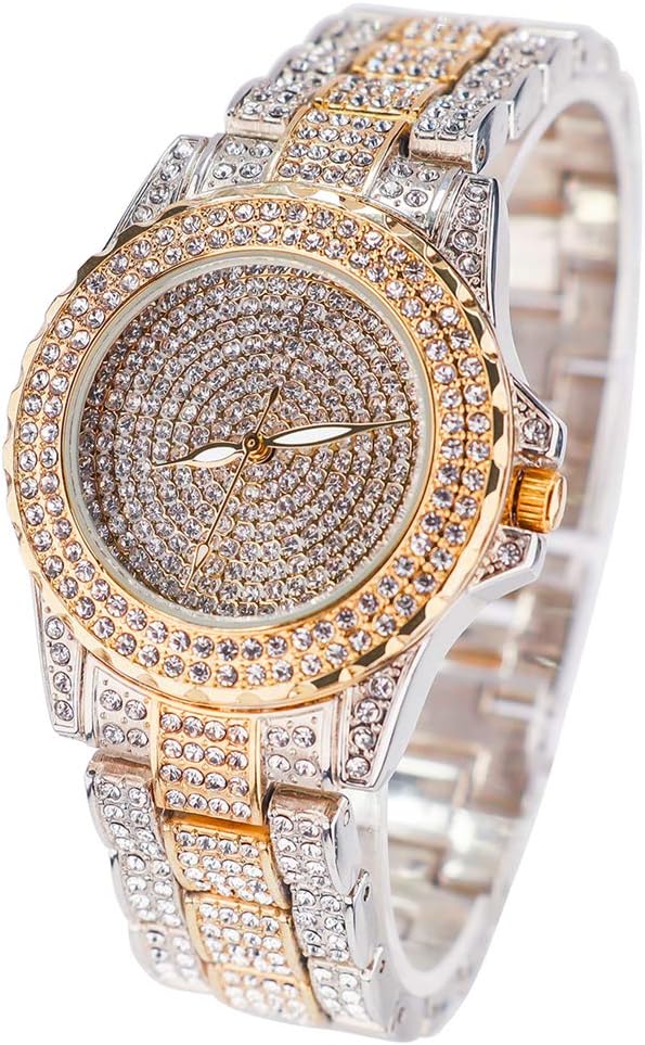 Smalody Round Luxury Women Watch Crystal Rhinestone Diamond Watches Stainless Steel Wristwatch Iced Out Watch with Japan Quartz Movement for Women  Simulated Lab Diamonds