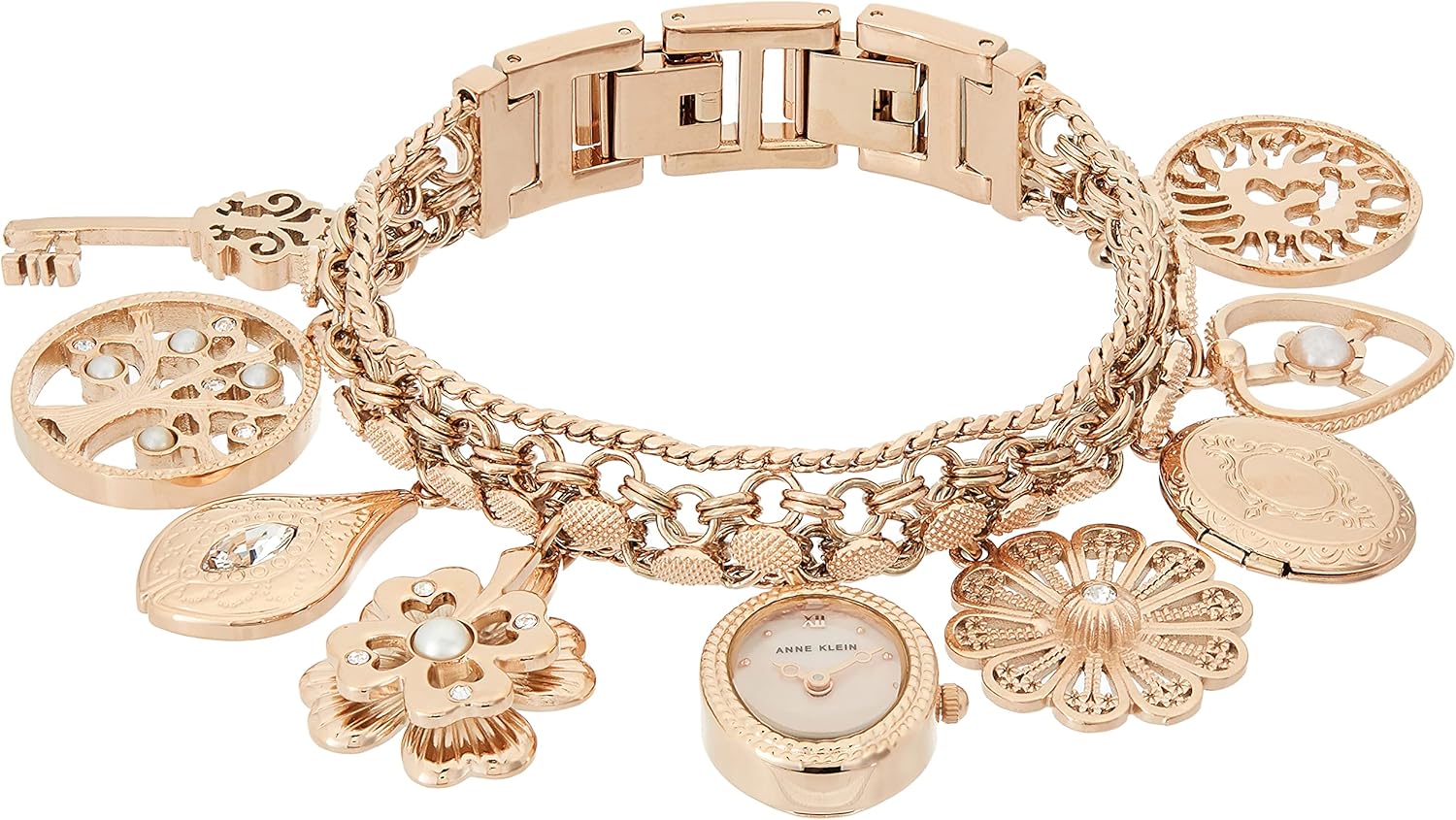 Anne Klein Womens Premium Crystal Accented Charm Bracelet Watch