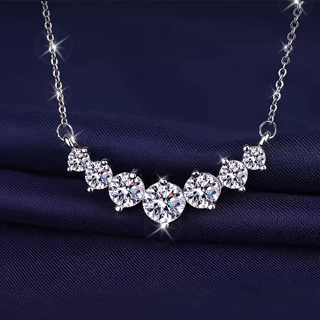 1pc 925 Sterling Silver Total 28 Carat Moissanite SevenStone Pendant Necklace Elegant Style Engagement  Wedding Jewelry Gifts For Women