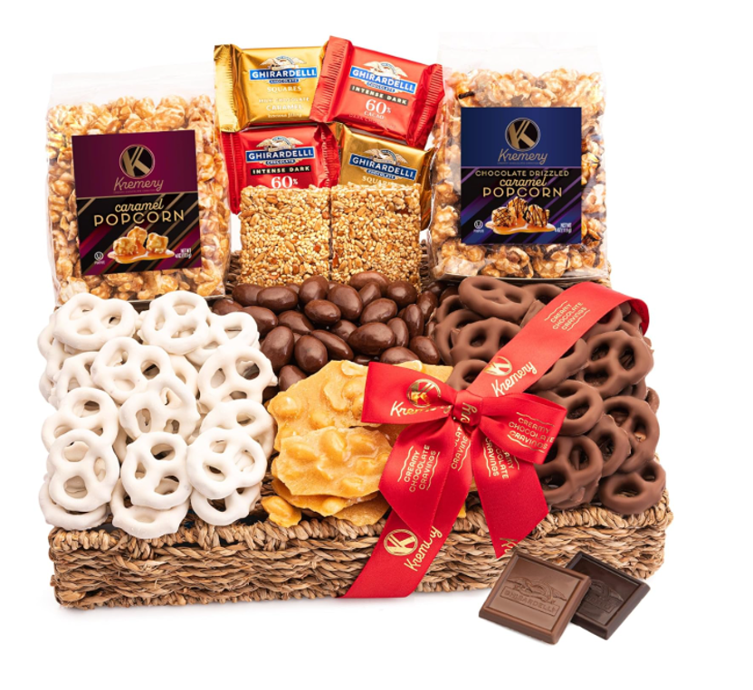 Valentines Chocolate Covered Pretzels & Caramel Popcorn Gift