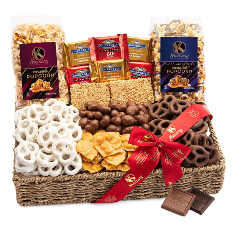 Valentines Chocolate Covered Pretzels & Caramel Popcorn Gift