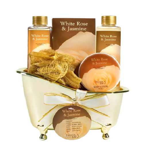 Women Elegant Gold Tub Jasmine Gift Basket